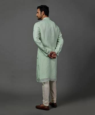 Hand Embroidered Organza Fabric Kurta With Churidar 3