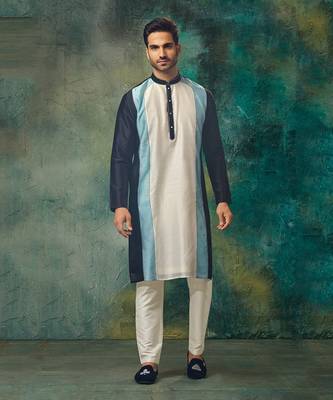 Color Blocking Kurta With Texture And Churidar 1