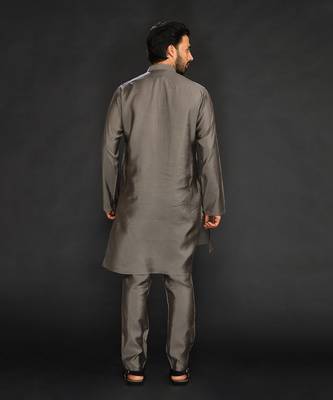 Silk Cotton Kurta With Slim Pant. Embroidery On Collar & Placket 2