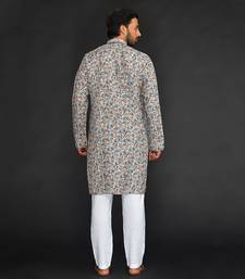 Katha Work Printed Linen Kurta With Churidar