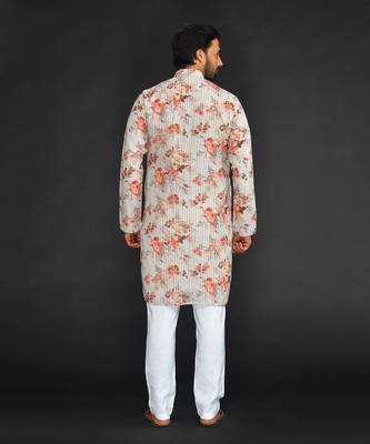 Katha Work Printed Linen Kurta With Churidar 2