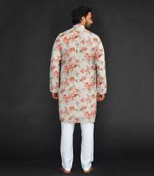 Katha Work Printed Linen Kurta With Churidar