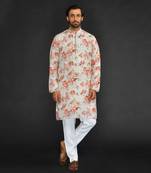 Katha Work Printed Linen Kurta With Churidar
