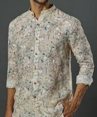 Linen Printed And Machine Embroidered Short Kurta With Slim Pant 2