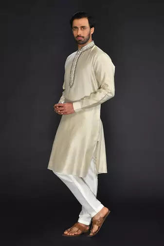 Chanderi Kurta With Hand And Machine Embroidery