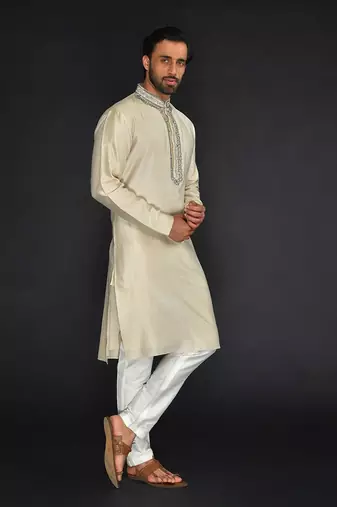 Chanderi Kurta With Hand And Machine Embroidery