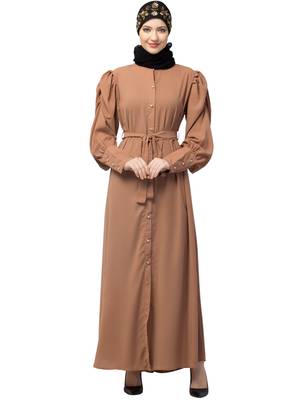 Nazneen Front Open long Cuff Gathered Puffed Sleeve Casual Abaya 1