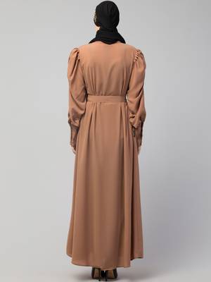 Nazneen Front Open long Cuff Gathered Puffed Sleeve Casual Abaya 2