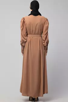 Nazneen Front Open long Cuff Gathered Puffed Sleeve Casual Abaya