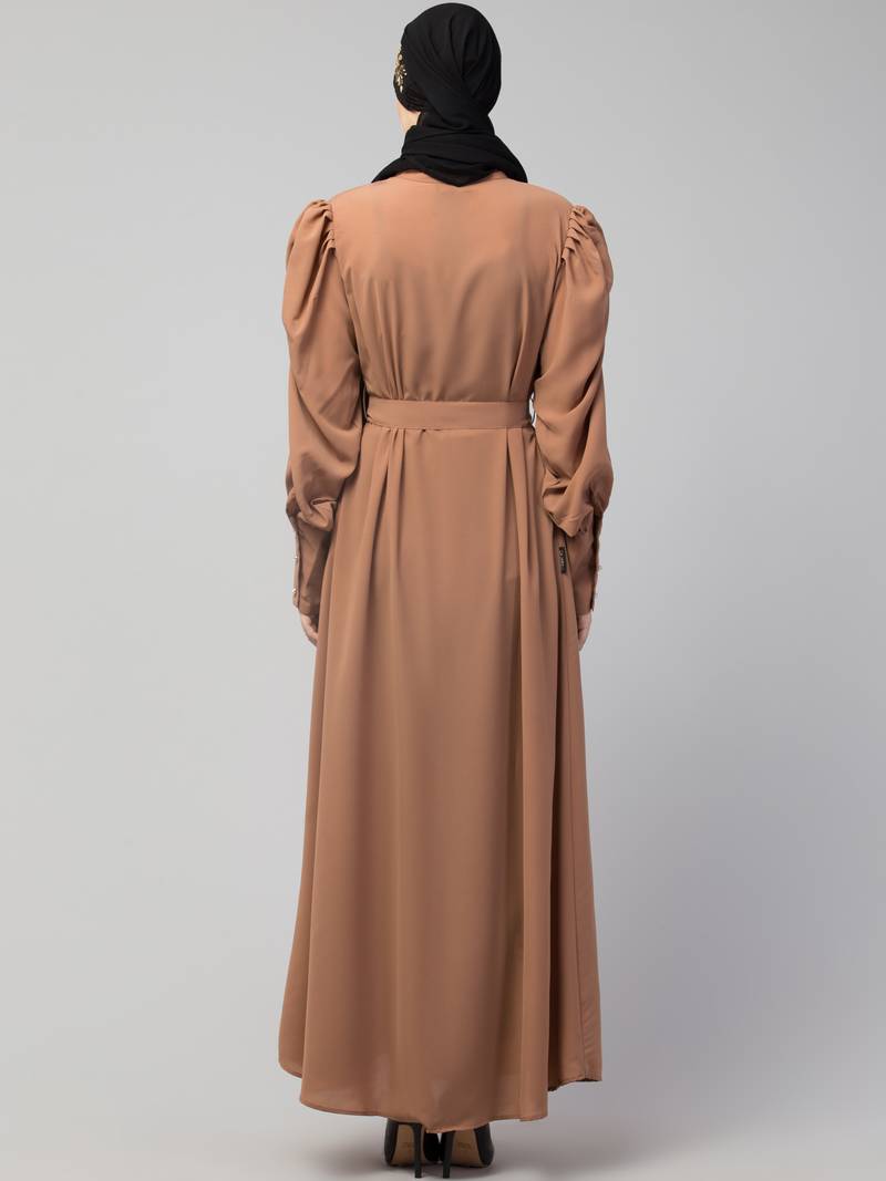 Nazneen Front Open long Cuff Gathered Puffed Sleeve Casual Abaya