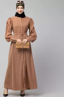 Nazneen Front Open long Cuff Gathered Puffed Sleeve Casual Abaya