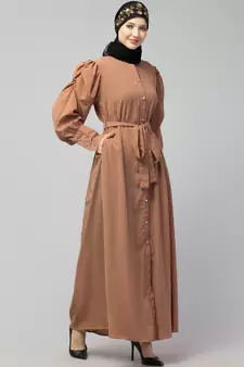 Nazneen Front Open long Cuff Gathered Puffed Sleeve Casual Abaya