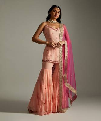 Peach Magenta Kurta Gharara Set 1