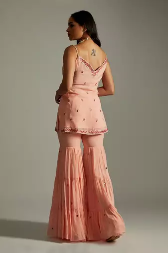 Peach Magenta Kurta Gharara Set