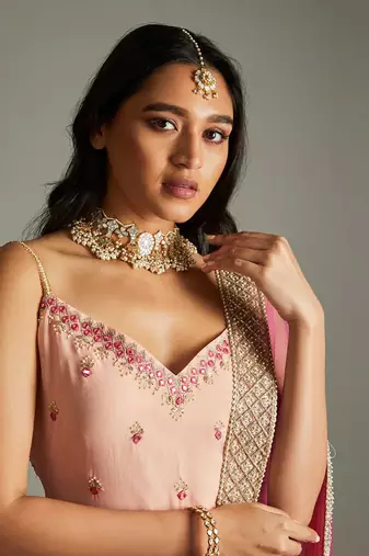 Peach Magenta Kurta Gharara Set