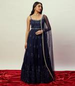 Midnight Blue Floral Anarkali Gown Set