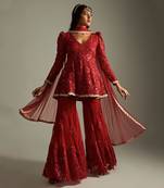 Ruby Red Floral Kurta Gharara Set