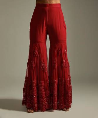 Ruby Red Floral Kurta Gharara Set 3