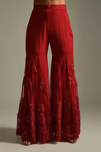 Ruby Red Floral Kurta Gharara Set