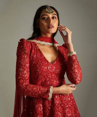 Ruby Red Floral Kurta Gharara Set 4