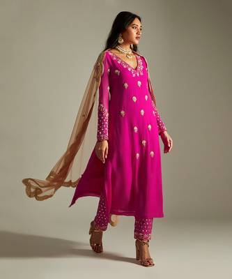 Magenta Kurta Pants Set 1