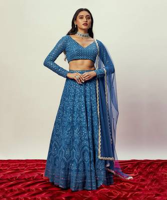 Cobalt Blue Threadwork Lehenga Set 1
