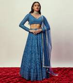 Cobalt Blue Threadwork Lehenga Set