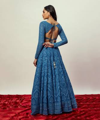 Cobalt Blue Threadwork Lehenga Set 2