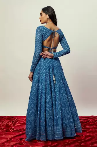 Cobalt Blue Threadwork Lehenga Set