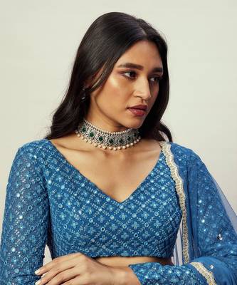 Cobalt Blue Threadwork Lehenga Set 3