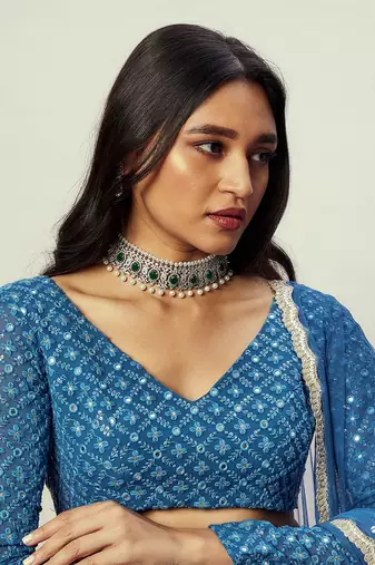 Cobalt Blue Threadwork Lehenga Set