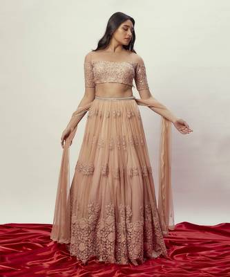 Ombre Rose Gold Floral Lehenga Set 1