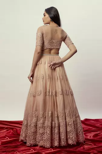 Ombre Rose Gold Floral Lehenga Set