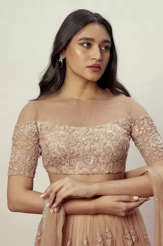 Ombre Rose Gold Floral Lehenga Set