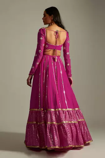 Magenta Mirror And Gota Lehenga Set
