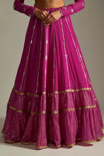 Magenta Mirror And Gota Lehenga Set