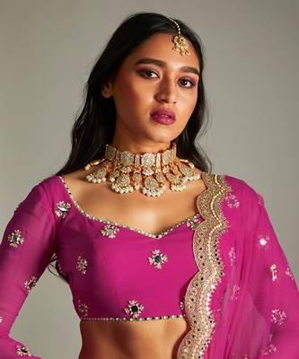 Magenta Mirror And Gota Lehenga Set 4