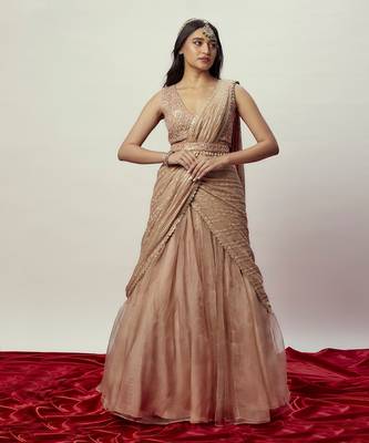 Rose Gold Pre-Stitched Saree Set 1