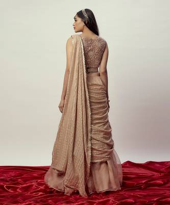 Rose Gold Pre-Stitched Saree Set 2