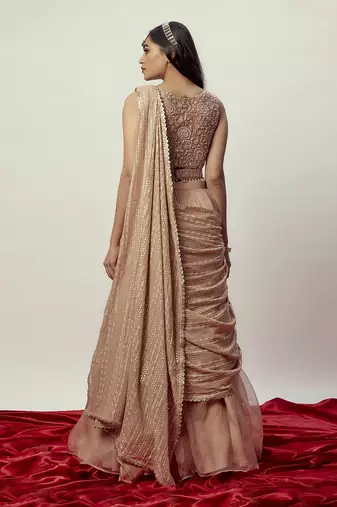 Rose Gold Pre-Stitched Saree Set