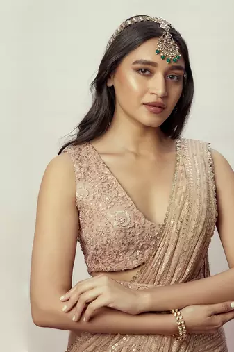 Rose Gold Pre-Stitched Saree Set