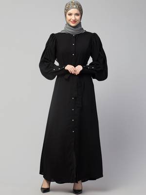 Nazneen Front Open long Cuff Gathered Puffed Sleeve Casual Abaya 1