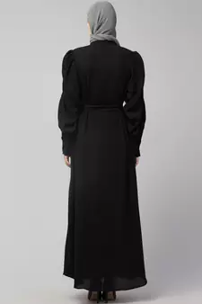 Nazneen Front Open long Cuff Gathered Puffed Sleeve Casual Abaya