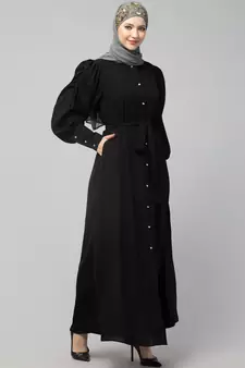Nazneen Front Open long Cuff Gathered Puffed Sleeve Casual Abaya