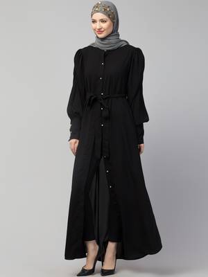 Nazneen Front Open long Cuff Gathered Puffed Sleeve Casual Abaya 4