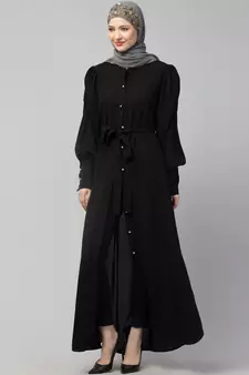 Nazneen Front Open long Cuff Gathered Puffed Sleeve Casual Abaya