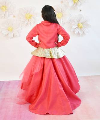 Coral Pink Net Gown With Shrug 3