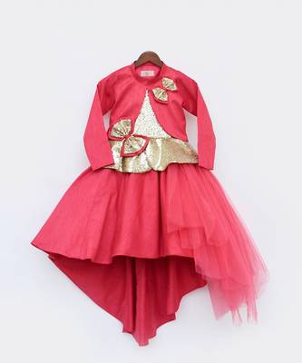 Coral Pink Net Gown With Shrug 4
