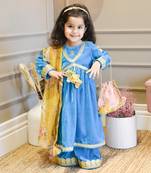 Turquoise Blue Velvet Kurti And Palazzo Pant