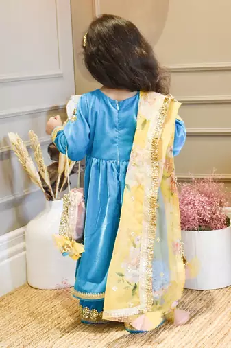 Turquoise Blue Velvet Kurti And Palazzo Pant